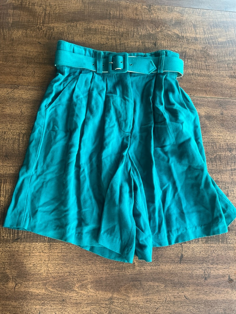 intage Snazz Teal Pleated Front  Belted Rayon Shorts Women’s Size 7 90s Coastal